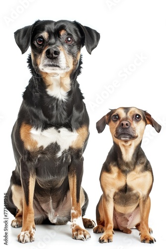 Two dogs sitting next to each other. Suitable for pet-related content