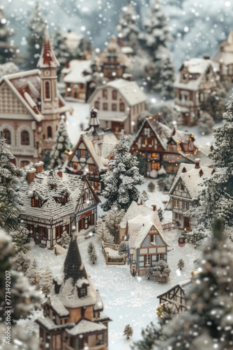 A picturesque view of a small town covered in snow. Perfect for winter-themed designs