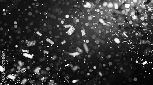 A black and white photo of confetti falling, perfect for celebrations and events