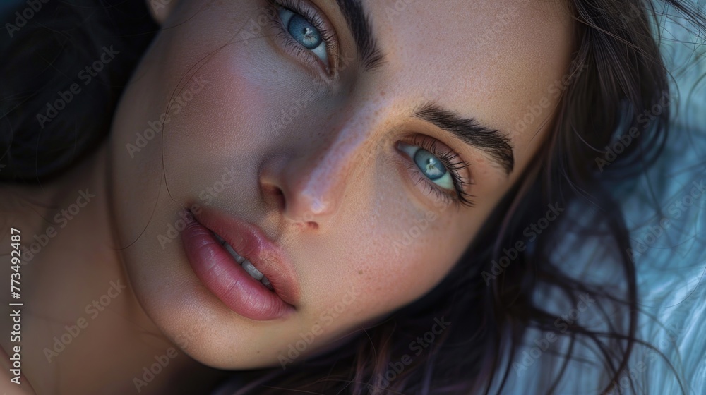 Close up of a woman with striking blue eyes. Perfect for beauty and fashion concepts Close up of a woman with striking blue eyes. Perfect for beauty and fashion concepts