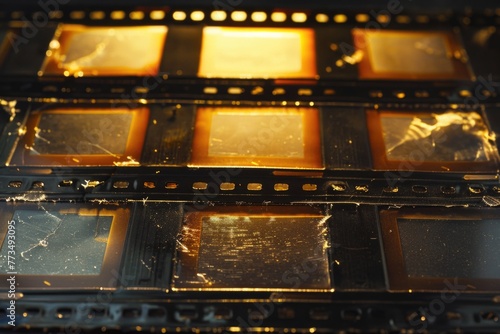 Detailed close up of a film strip, perfect for multimedia projects