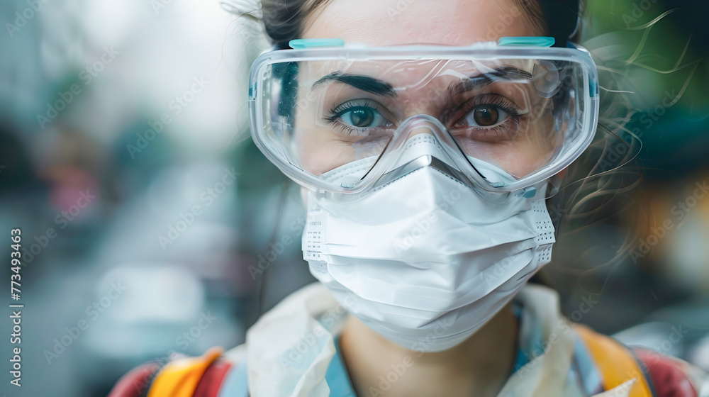Urban Woman in Protective Gear Labor Medicalcore and Science Style Urban Woman in Protective Gear Labor Medicalcore and Science Style