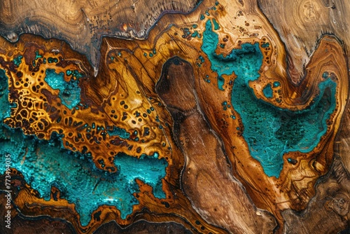 wood background with turquoise resin. beautiful abstract wooden texture.
