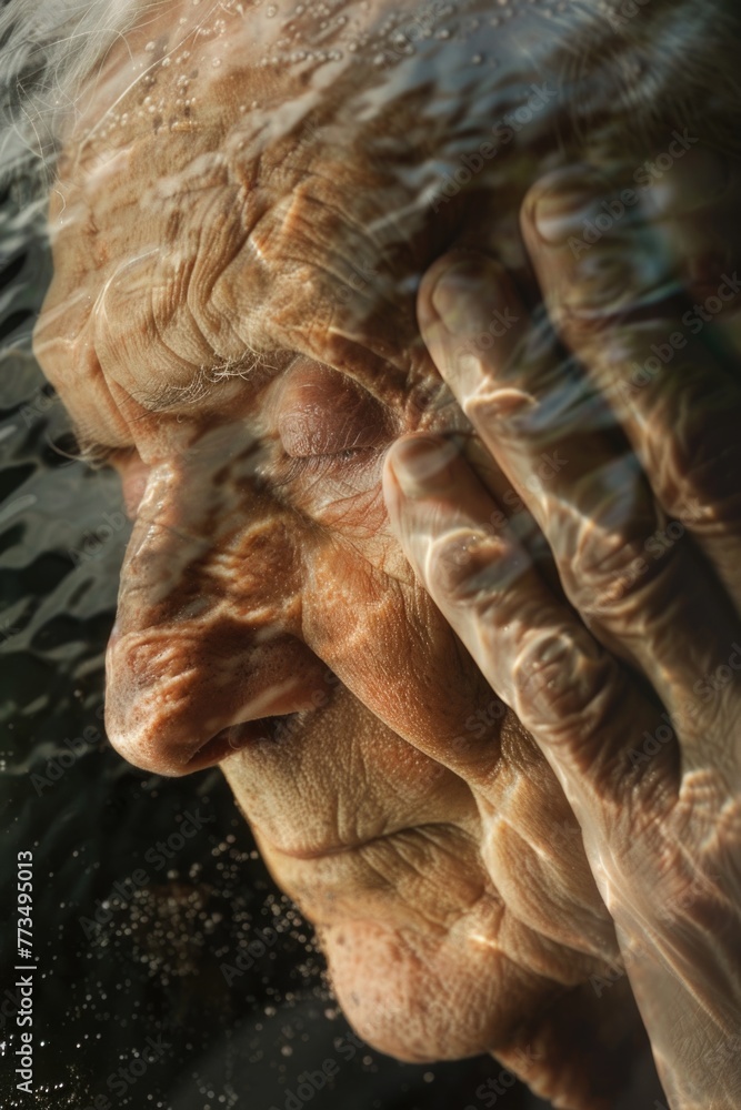 An image of an elderly woman looking worried with her hands on her face. Suitable for concepts of stress, anxiety, and mental health An image of an elderly woman looking worried with her hands on her face. Suitable for concepts of stress, anxiety, and mental health