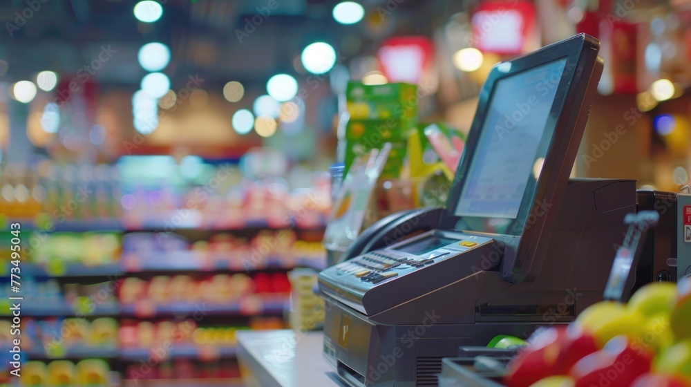 A cash register in a grocery store. Suitable for business concepts - obrazy, fototapety, plakaty 