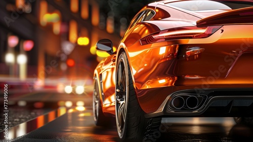 Gorgeous sports car s backside in orange Copy space image Place for adding text or design photo
