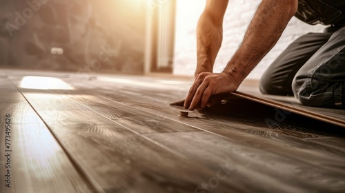 Installing laminate flooring at home.