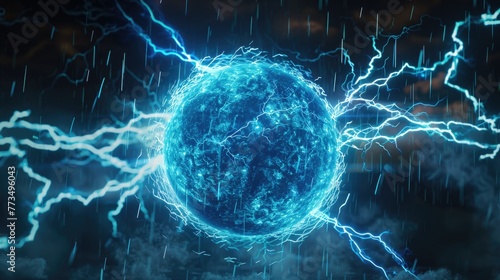 A striking image of a blue plasma ball emitting lightning, perfect for science and technology concepts photo