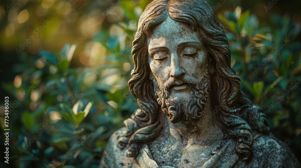 Jesus Statue Surrounded by Greenery