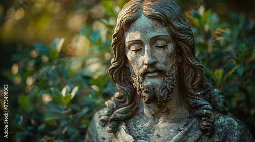 Jesus Statue Surrounded by Greenery