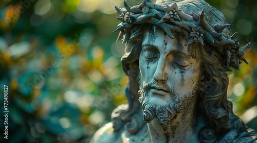 Jesus Statue With Leaf Crown © Ilugram