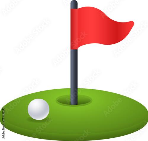 golf ball with flag, flag in hole