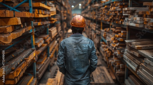 Man in Hard Hat Standing in Warehouse