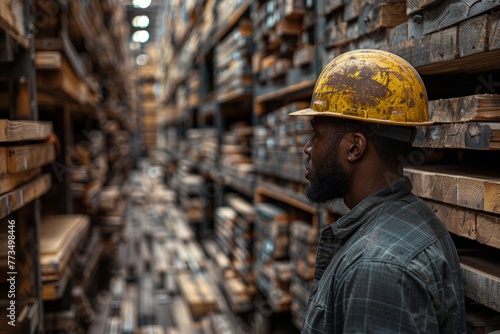 Man in Hard Hat Working in Warehouse