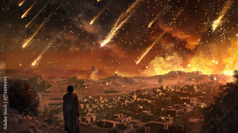Sodom and Gomorrah being destroyed by meteorites