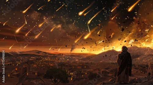 Sodom and Gomorrah being destroyed by meteorites for their sins
