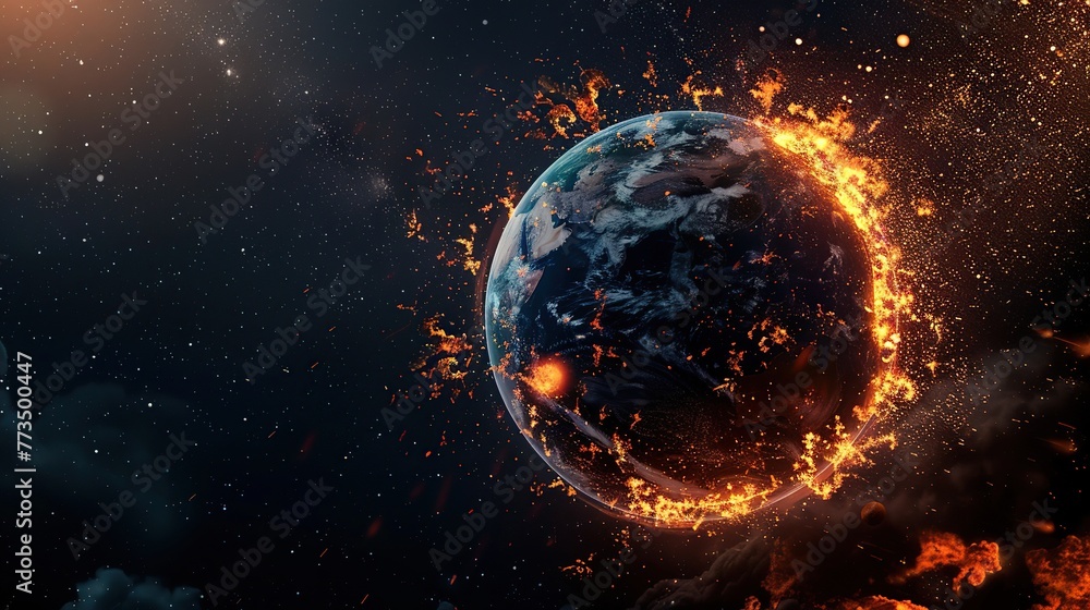 Fototapeta premium Apocalyptic Fire Engulfing Planet Earth