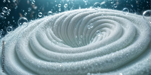 swirling white mass of bubbles with a blue background