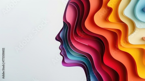 A person's head with a colorful paper cut out. Great for artistic projects
