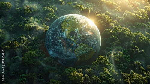 Sunrise Over a Verdant Earth Amidst Forest