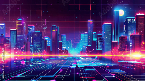 Vibrant cyberpunk cityscape with futuristic neon lights