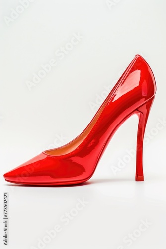 Elegant red high heeled shoe on white background. Perfect for fashion or footwear concepts