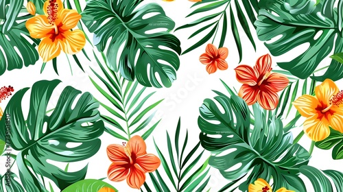 Tropical Pattern Isolated on White Background - Vector Illustration