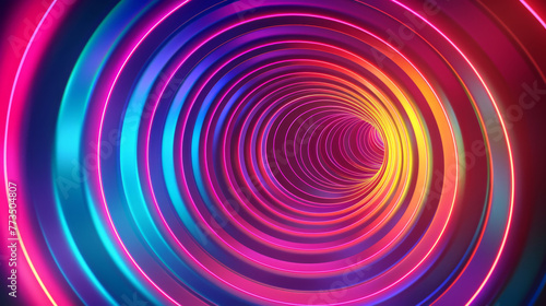 Vibrant abstract background with a tunnel of neon lights creating a visual illusion