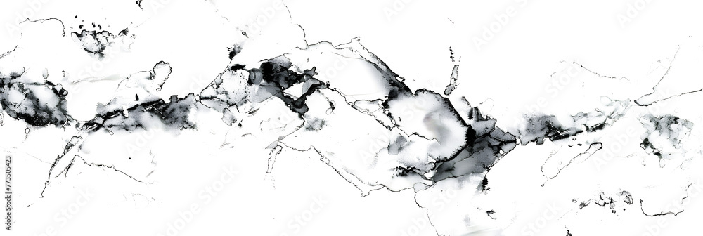 Black and white watercolor marble on transparent background.