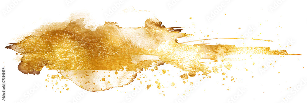Gold watercolor shimmer stain on transparent background.