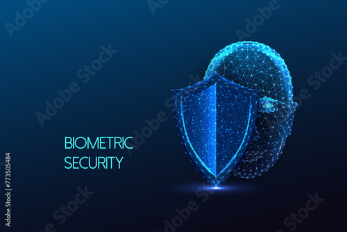 Biometric security, authentification, facial recognition futuristic concept on dark blue background