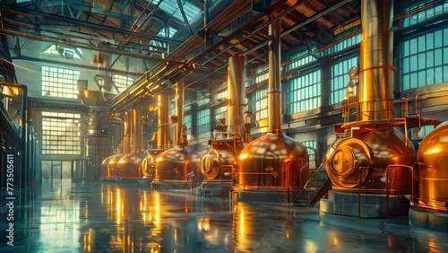 Vintage copper distillation pipes in a brewery photo