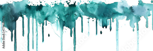 Teal watercolor drip illustration on transparent background.