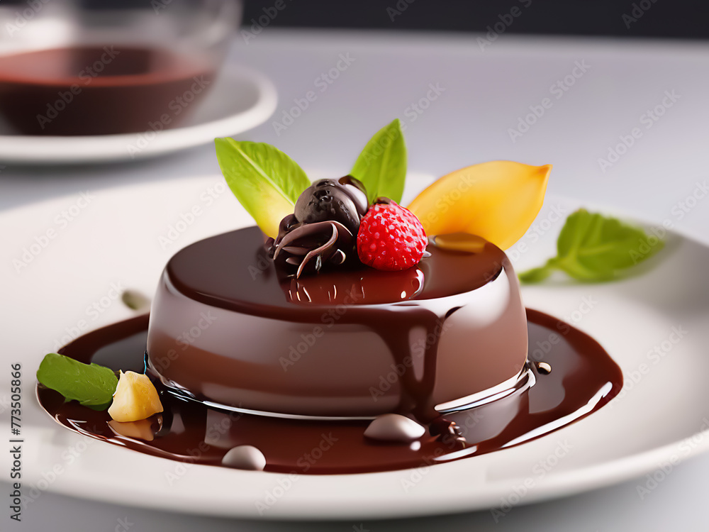 Chocolate cake. Cake is decorated with chocolate and berries Chocolate cake. Cake is decorated with chocolate and berries