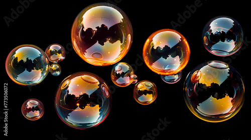 authentic soap bubbles against a deep black background