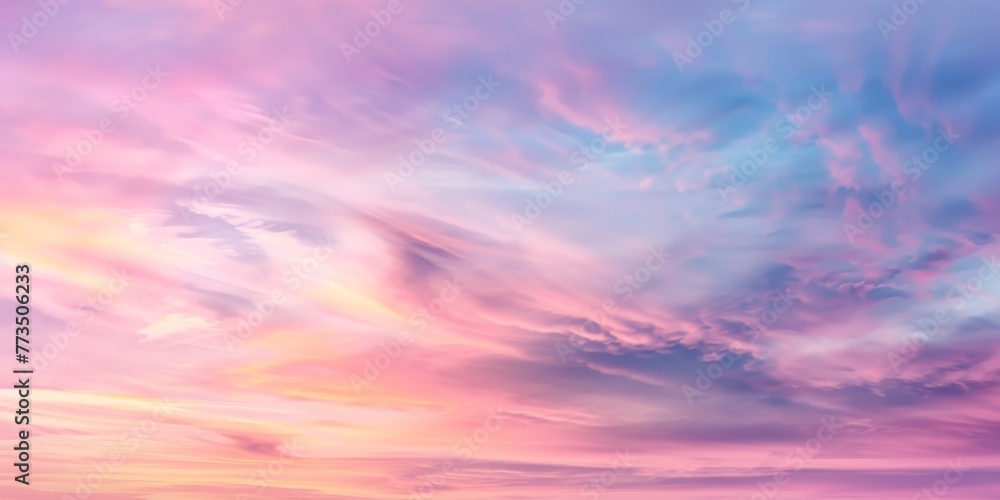 Dreamlike sky with pastel clouds and ethereal light. High-resolution background in vibrant hues for design, print, and meditation visuals with space for text.