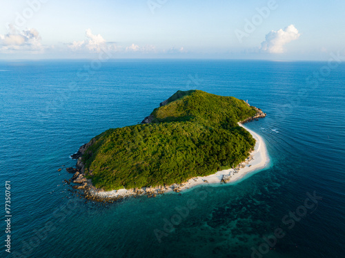 Aerial photography of Jiajing Island, Shimei Bay, Wanning, Hainan, China, in summer evening photo