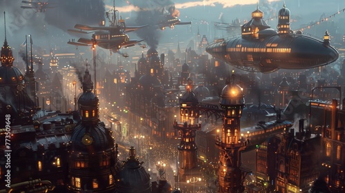 Soaring Through a Majestic Steampunk City of Airships and Clockwork Wonders