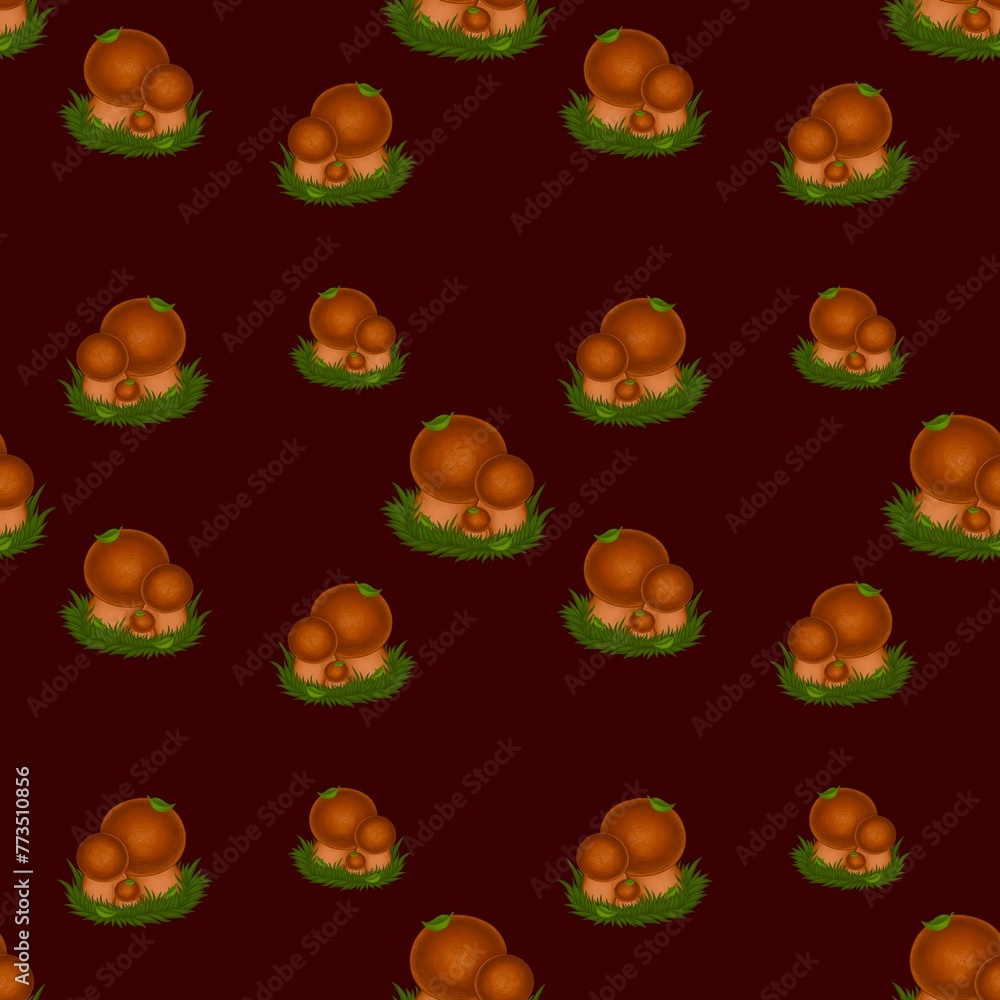 Forest mushrooms seamless pattern hand drawn Forest mushrooms seamless pattern hand drawn