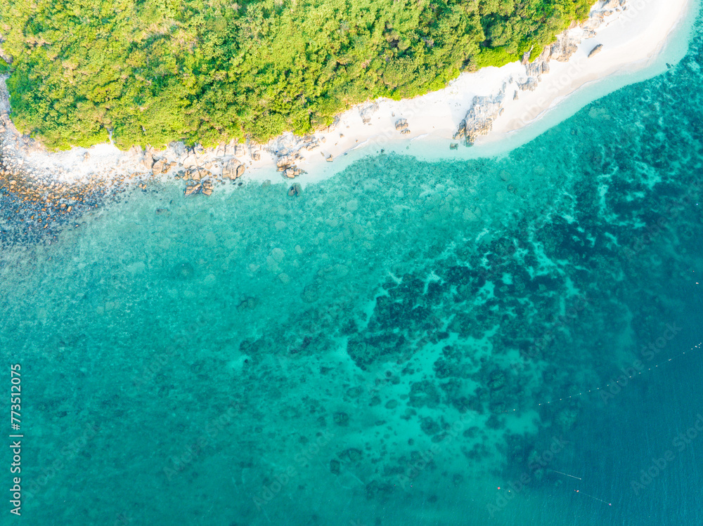 Aerial photography of Jiajing Island, Shimei Bay, Wanning, Hainan, China, in summer evening