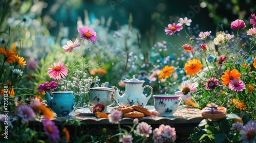 Whimsical Birthday Tea Party in a Lush Garden with Talking Flowers and the Mad Hatter
