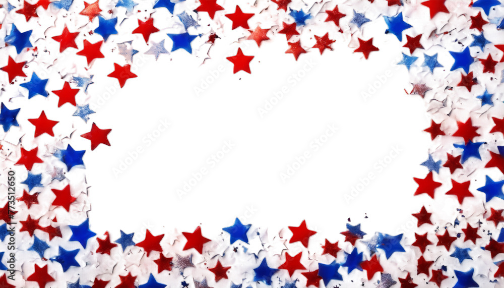 American confetti copy Day background. flat view lay decorations isolated white stars frame Independence July space 4th top us flag decoration holiday 4 up high a