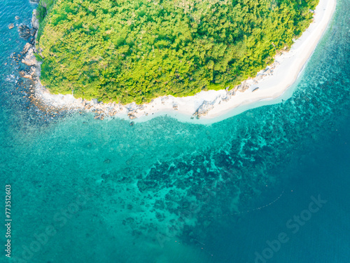 Aerial photography of Jiajing Island, Shimei Bay, Wanning, Hainan, China, in summer evening photo