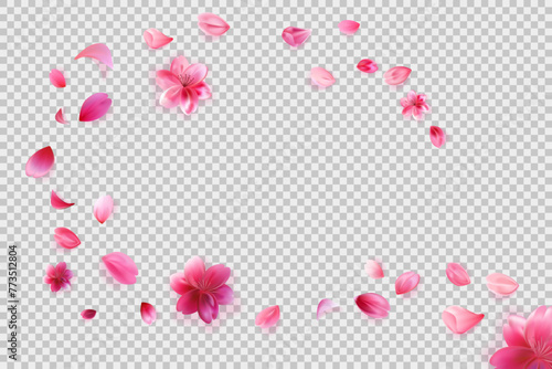 Falling sakura petals png isolated on transparent background.