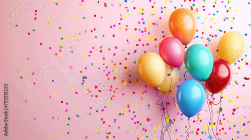 Festive Birthday Balloons and Confetti with Copy Space