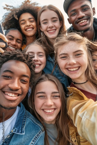 A group of young people posing for a selfie, suitable for social media and technology concepts