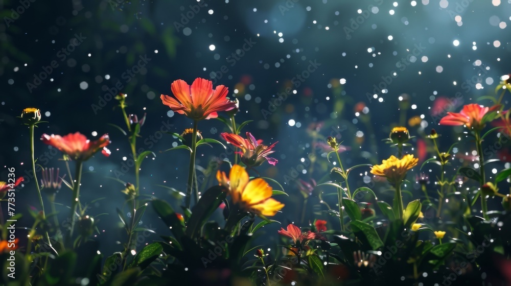 Witness the explosive power of nature as these bright flowers bloom under the cover of night.