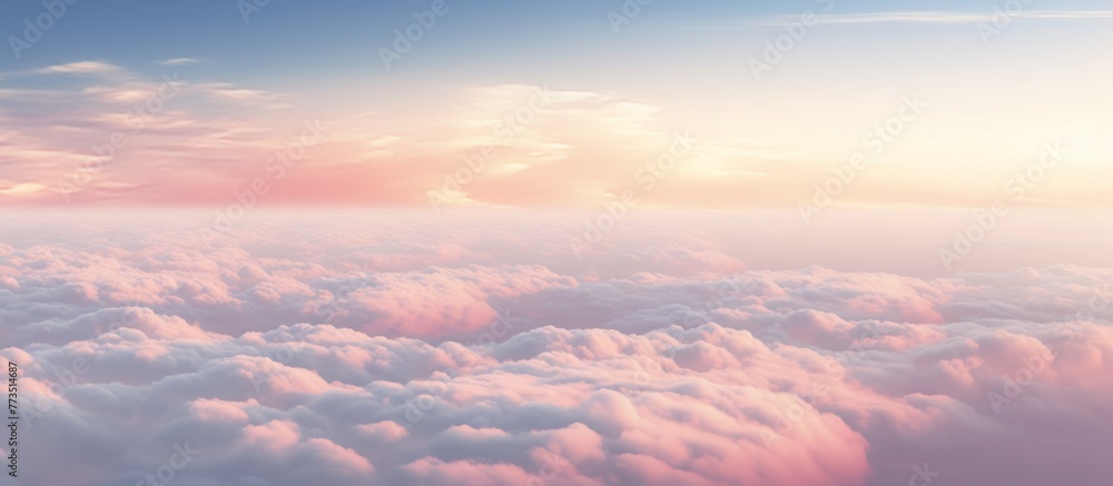 The peaceful view of the sky is filled with tranquil fluffy clouds, creating a calming and picturesque scene