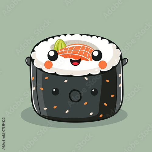 Sushi roll kawaii character. Japanese food vector illustration.