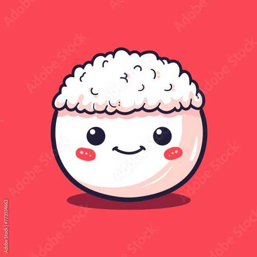 Cute kawaii rice ball character. Kawaii rice ball vector illustration.